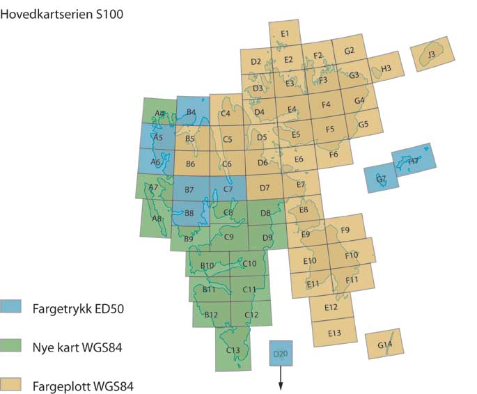 Inndeling Polarinstituttets Svalbardkart 1:100 000 serien