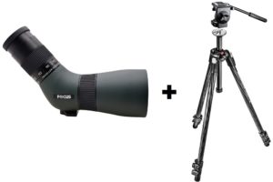 Focus Traveller 9-27x56 ED med Manfrotto 290 Xtra 3-Seksjoner Karbonfiber og 128RC videohode - Teleskop m/skrå innsikt, med stativ