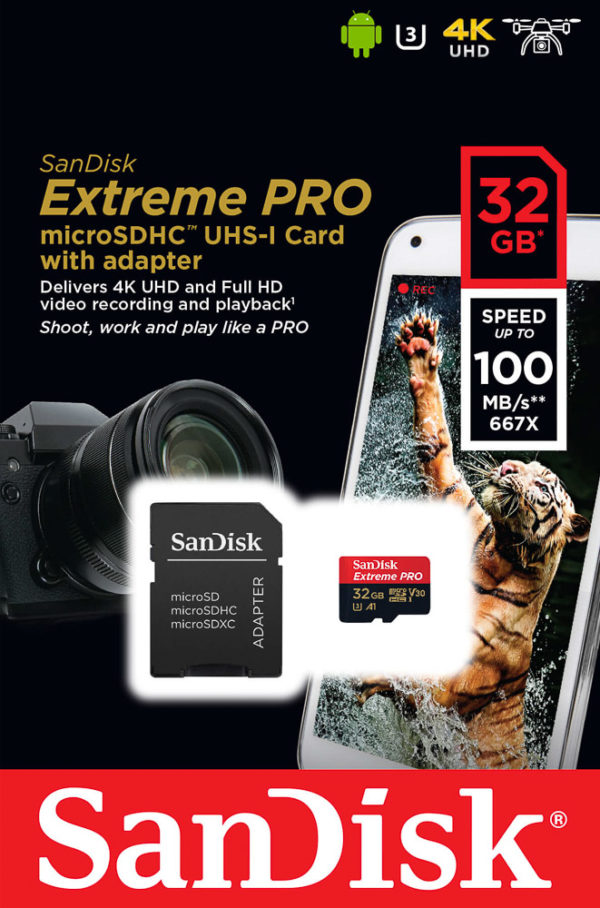 Sandisk MicroSDHC Extreme Pro 32GB Rescue Pro Deluxe 100MB/s A1 C10 V30 UHS-I U3