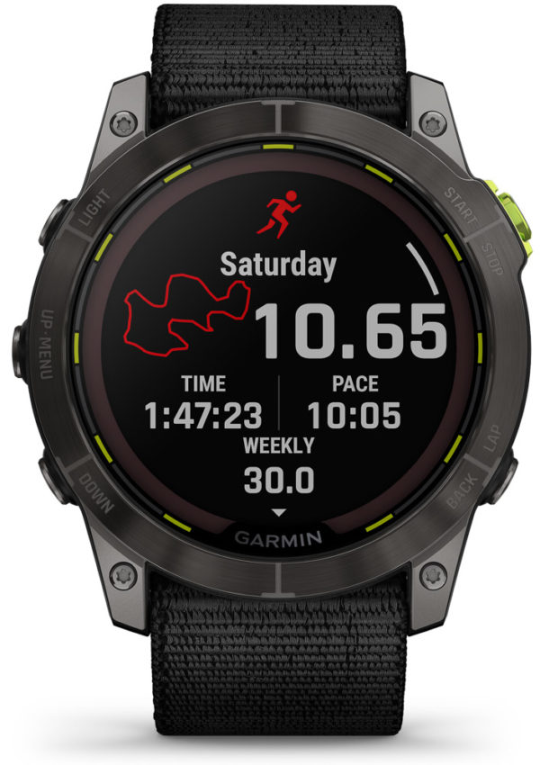 Garmin Enduro 2 – Carbon Gray DLC Titanium with Black UltraFit Nylon Strap - GPS klokke for den aktive friluftsentusiast