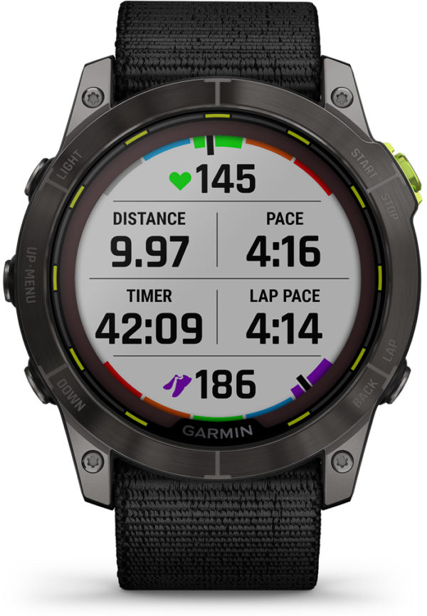 Garmin Enduro 2 – Carbon Gray DLC Titanium with Black UltraFit Nylon Strap - GPS klokke for den aktive friluftsentusiast