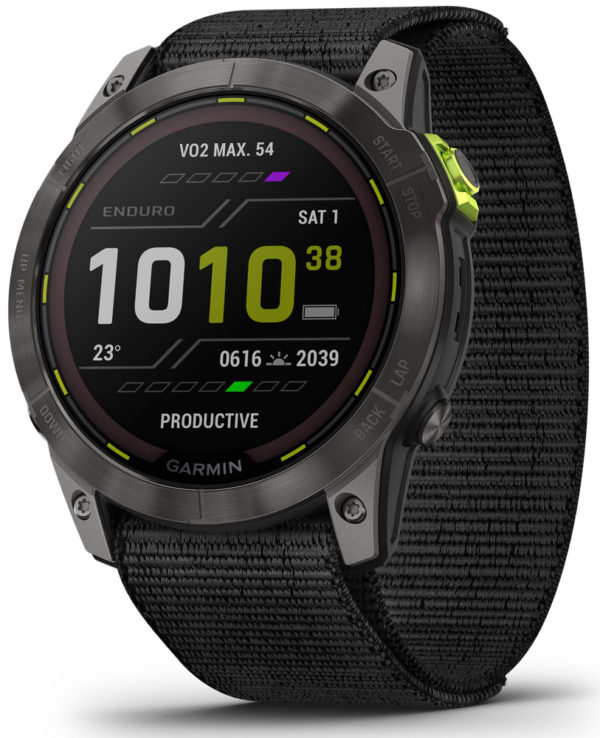 Garmin Enduro 2 – Carbon Gray DLC Titanium with Black UltraFit Nylon Strap - GPS klokke for den aktive friluftsentusiast