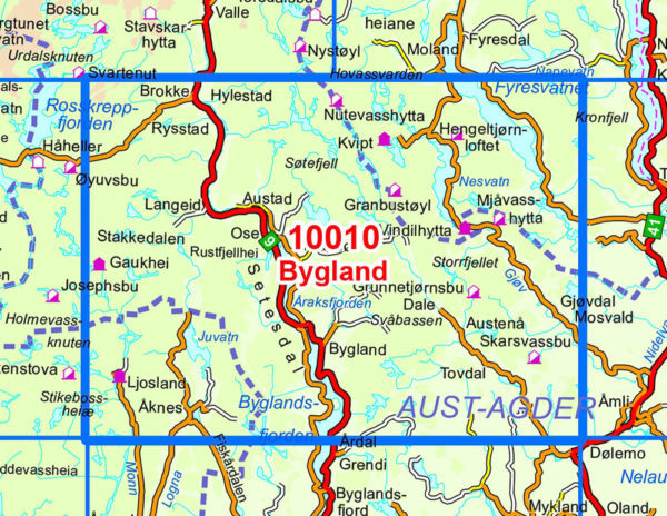 Bygland 1:50 000 - Kart 10010 i Norges-serien