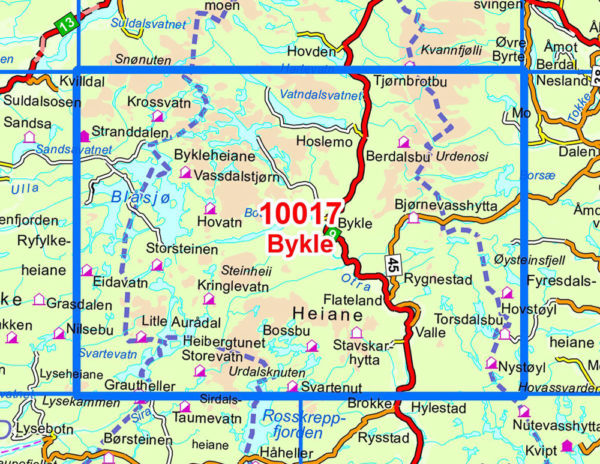 Bykle 1:50 000 - Kart 10017 i Norges-serien