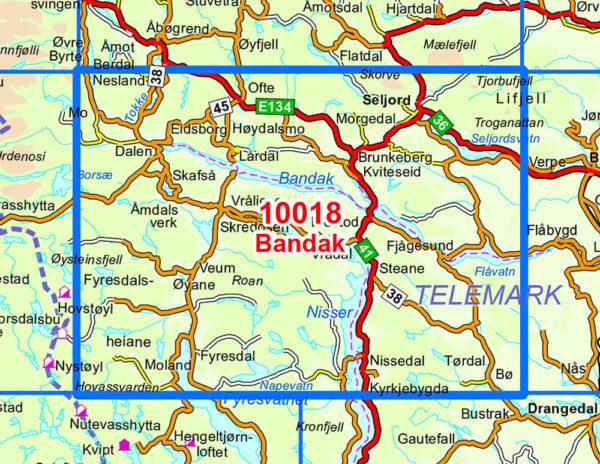 Bandak 1:50 000 - Kart 10018 i Norges-serien