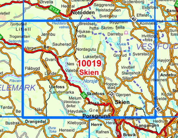 Skien 1:50 000 - Kart 10019 i Norges-serien