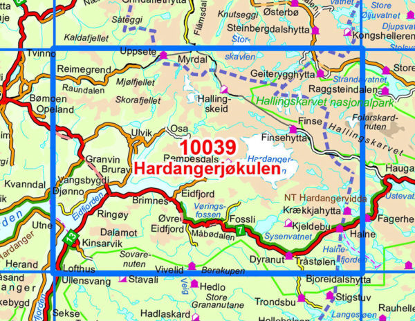 Hardangerjøkulen 1:50 000 - Kart 10039 i Norges-serien