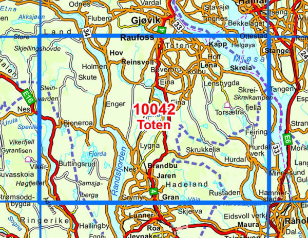 Toten 1:50 000 - Kart 10042 i Norges-serien