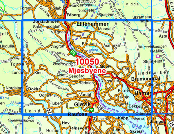 Mjøsbyene 1:50 000 - Kart 10050 i Norges-serien