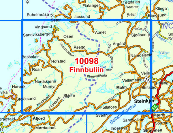 Finnbuliin 1:50 000 - Kart 10098 i Norges-serien