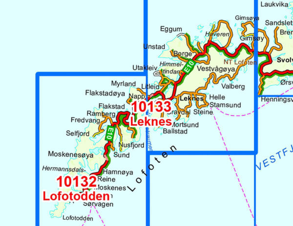 Leknes 1:50 000 - Kart 10133 i Norges-serien