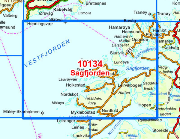 Sagfjorden 1:50 000 - Kart 10134 i Norges-serien