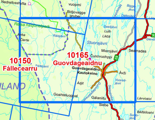 Guovdageaidnu 1:50 000 - Kart 10165 i Norges-serien