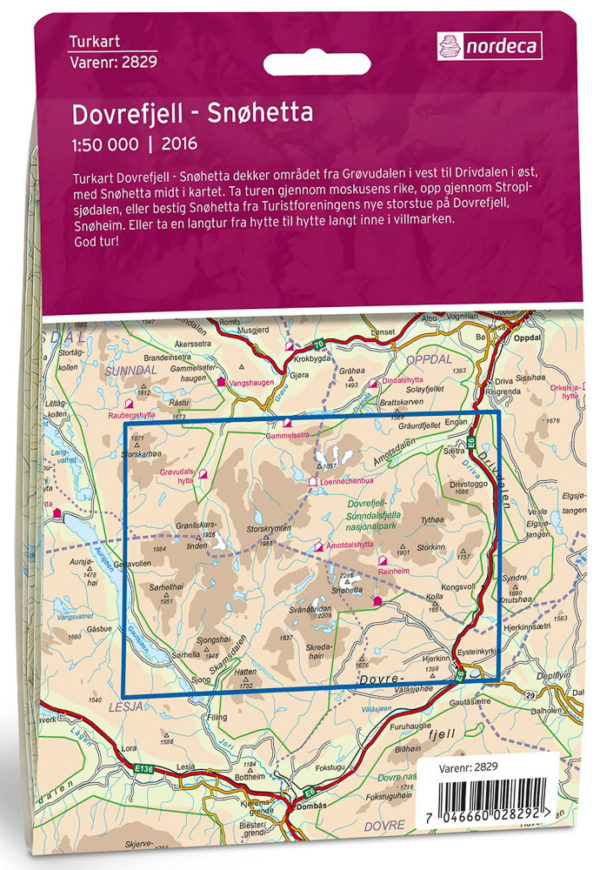 Dovrefjell Snøhetta 1:50 000 - Turkart - Lnr 2829
