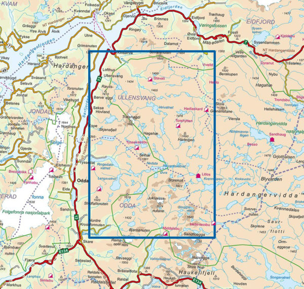 Hardangervidda vest. Odda, Litlos, Hårteigen og Kinsarvik - Turkart - Lnr 2659 1:50 000