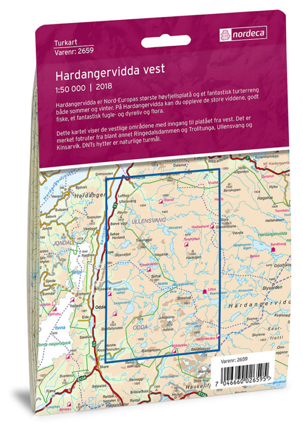 Hardangervidda vest. Odda, Litlos, Hårteigen og Kinsarvik - Turkart - Lnr 2659 1:50 000