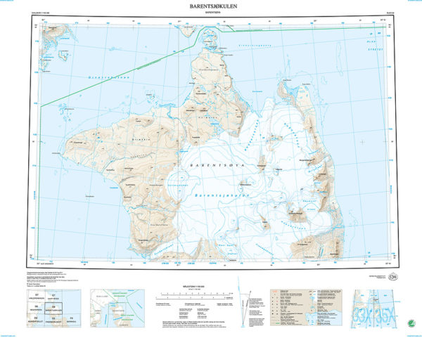 E8 Barentsjøkulen 1:100 000 - Svalbardkart - Lnr 8839