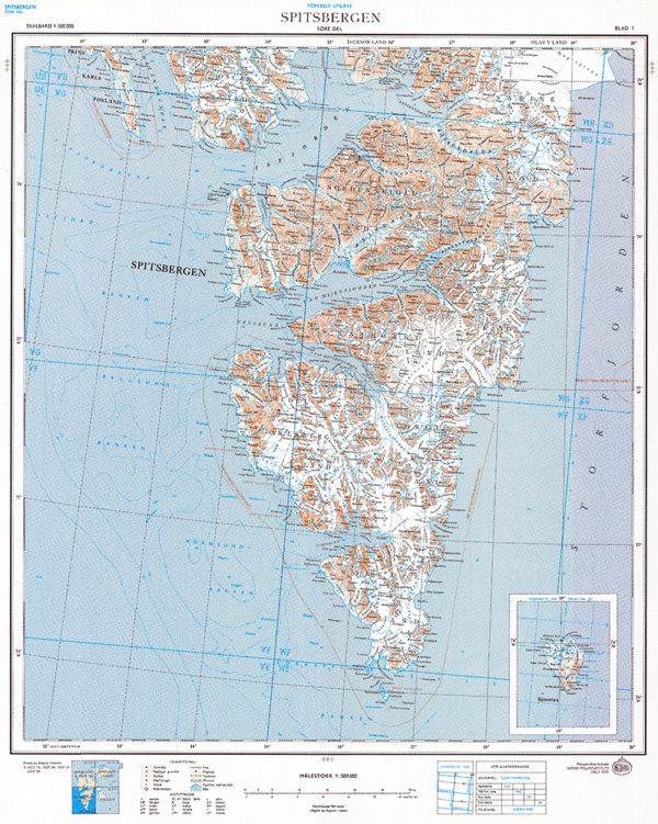 Spitsbergen sør (S500)-Blad 1, 1:500 000 - Svalbardkart - Lnr 8863