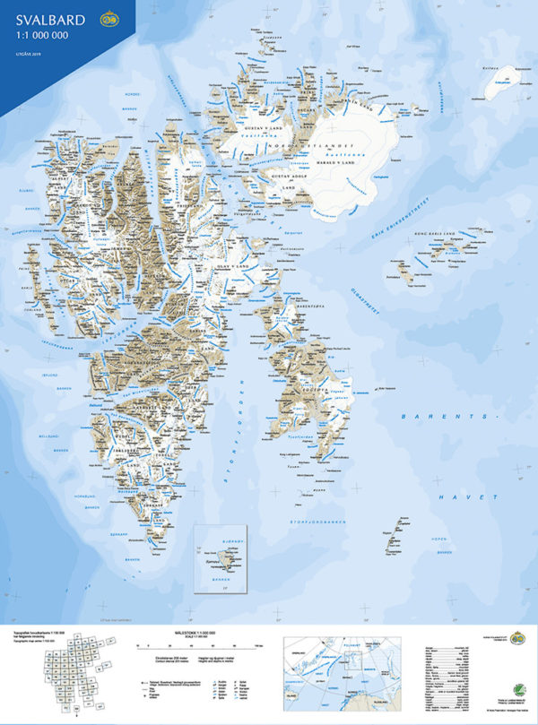 Svalbard Topografisk kart (S1000) 1:1 mill - Oversiktskart - Lnr 8873