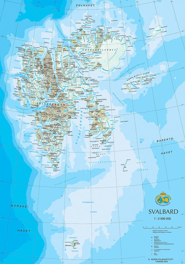 Svalbard Topografisk kart (S2000) 1:2 mill - Oversiktskart - Lnr 8874