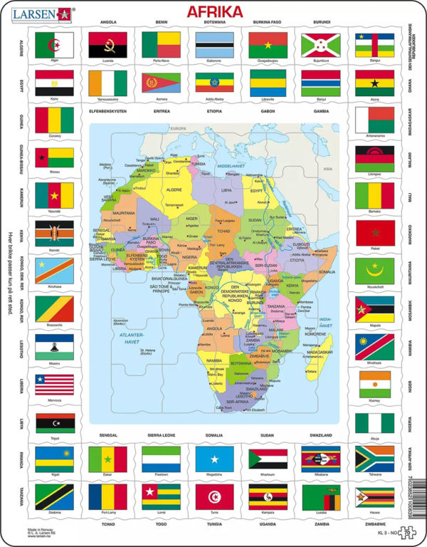 Puslespill - Afrikakart m/flagg - KL3