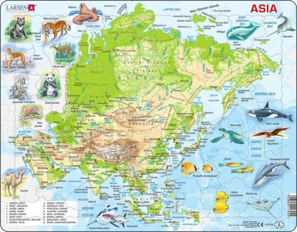 Puslespill - Asia, kart med dyr - A30