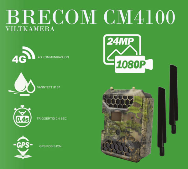 Brecom CM4100 viltkamera med 4G - 24 MP, GPS, e-post og to-veis kommunikasjon