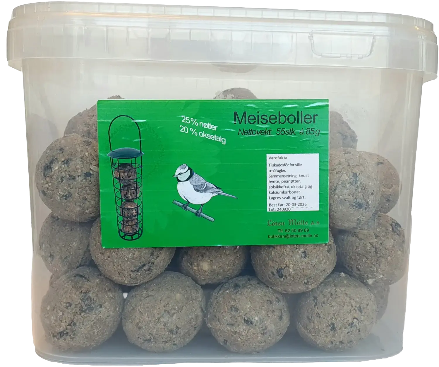 Meiseboller premium 55 stk a 85 g i bøtte - Uten nett!