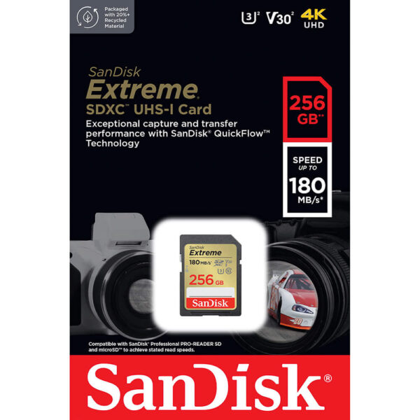 Sandisk SDXC Extreme 256GB 180MB/s UHS-I C10 V30 U3