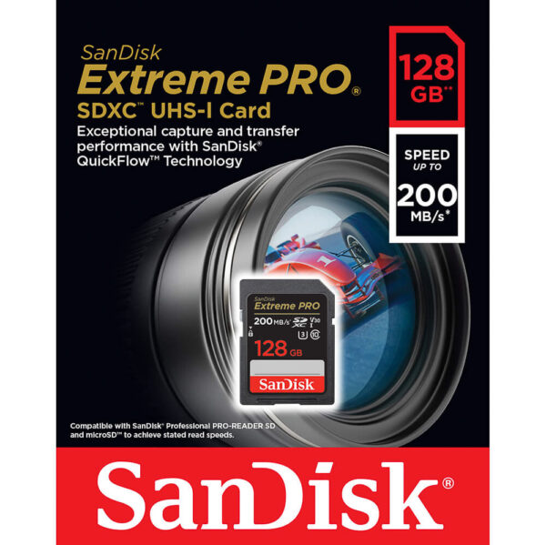 Sandisk SDXC Extreme Pro 128GB 200MB/s UHS-I C10 V30 U3