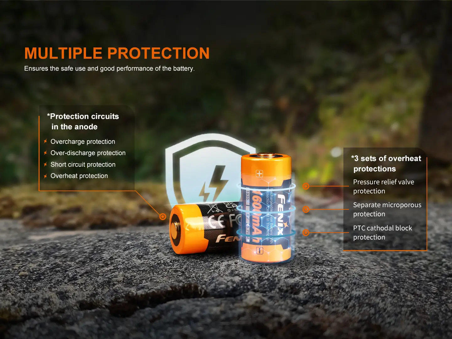 Fenix ARB-L18-1600 18350Batteri oppladbar 1600mAh