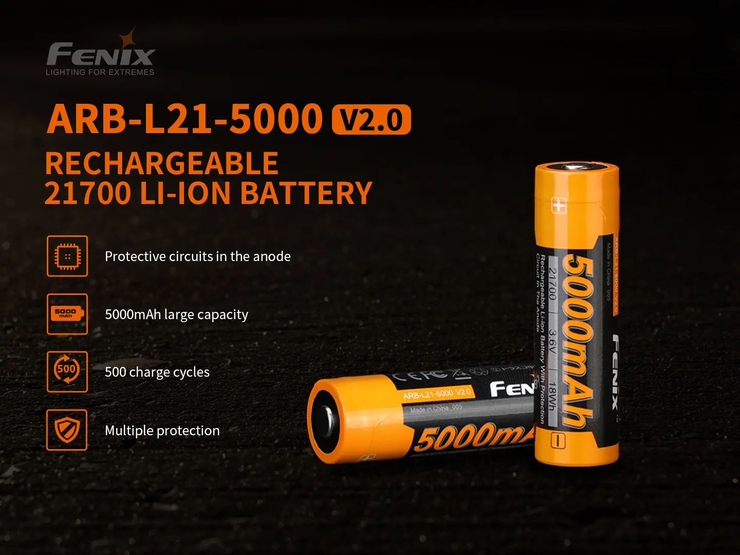 Fenix ARB-L21-5000 V2 21700 Batteri oppladbar 5000 mAh